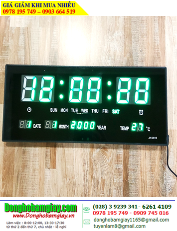 LED JH-3615 LED Number Clock / Đồng hồ treo tường LỊCH VẠN NIÊN và hiển thị Nhiệt độ |36cmx16,5cmx3cm| chữ số LED XANH LÁ /Bảo hành 6tháng